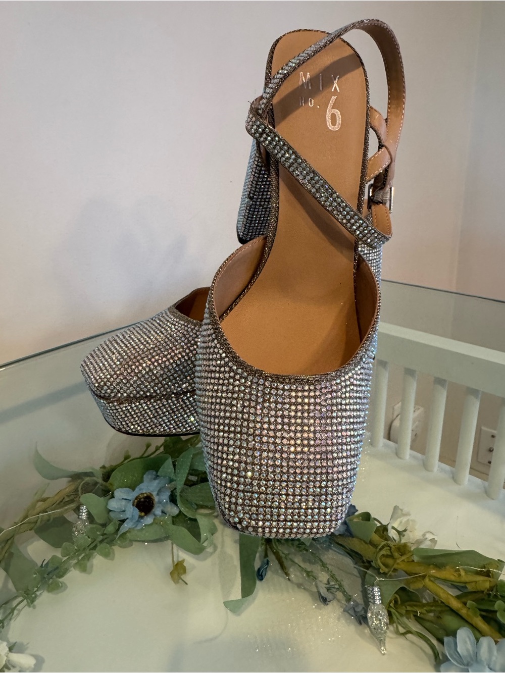 Mix No. 6 Silver Crystal Embellished Platform Slingbacks